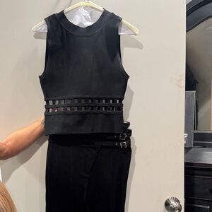 bebe Black Sleeveless Jumpsuit with Belt Detail